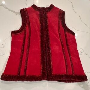 Prosper & Devine Vintage Red Suede Leather Vest Faux Fur Women L Western Boho